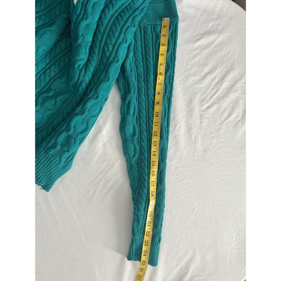 Vintage Izod Cable Knit V-Neck Sweater Womens Size Large Teal Classic Casual - Picture 6 of 6